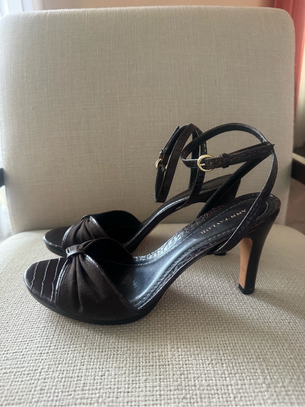 Ann Taylor Dark Brown Knotted Ankle-Strap Heeled Sandals